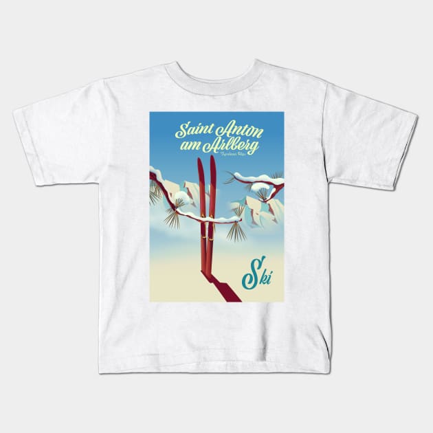 Saint Anton am Arlberg vintage style Ski poster Kids T-Shirt by nickemporium1